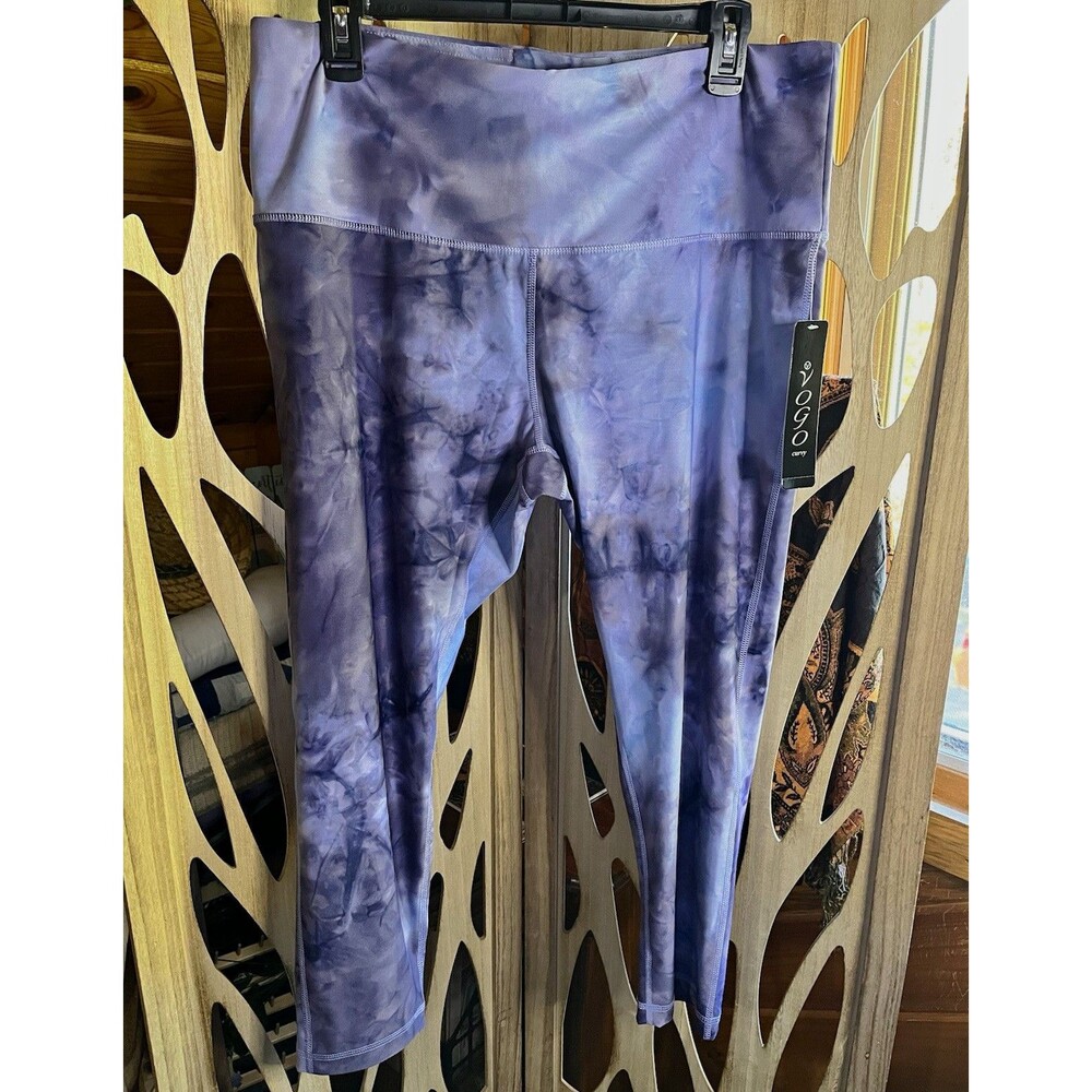 VOGO Athletica Curvy 1X 7/8 Tie Dye High Rise Leggings Indigo Purple